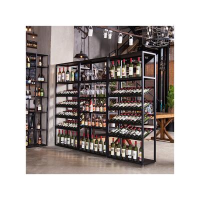 China Free Standing Metal Wine Display Rack Kainice Wine Enthusiast Wine Glass Black Steel Rack for sale