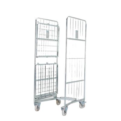 China Heavy Duty Mesh Logistic Trolley Logistics Moving Warehouse Systems Wire Trolley Transport 4 Wheel Trolley Folding Racking Storage for sale