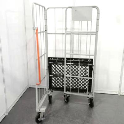 China Items 4 Wheels Foldable Material Logistics Trolley Floding Carbon Steel Logistics Storage Adjustable Trolley for sale