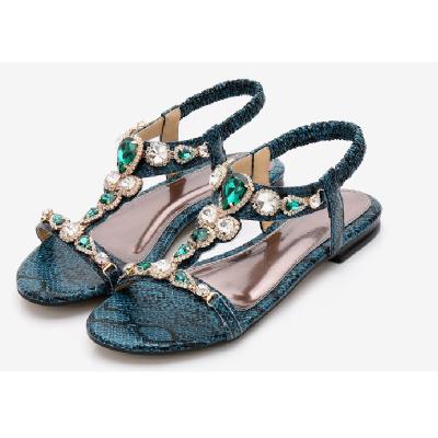 China Big Anti-odor Women's Shoes 45 2022 Vintage Rhinestone Snake Beaded Sandals Bohemian Women's Sandals for sale