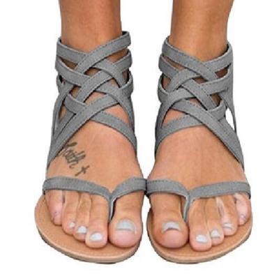 China Anti-odor after the new Roman cross knitting shoes 42 and 43 gripper zipper female sandals cut toe for sale