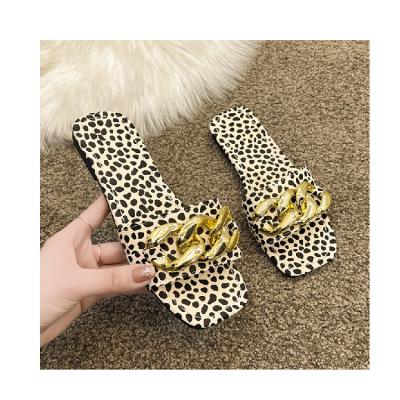 China Anti-odor act the role of fashion tide flat shoes fashion gold chain chain peep-toe outside cool wear slippers for sale