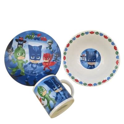 China Sustainable Fine Ceramic Porcelain Dish Dinner Set Dinnerware 3pcs Set With Cartoon Design for sale