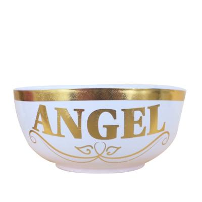 China Viable Salad White Deep Rice Ramen Makers Porcelain Soup Bowl Ceramic Foil Gold Decal for sale