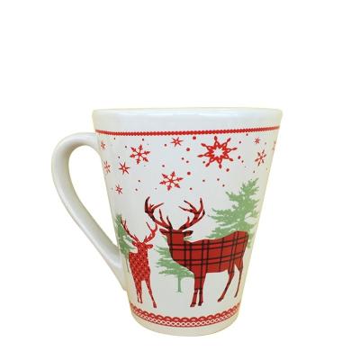 China Sustainable Promotion White Christmas Ceramic Mugs 12 Ounce for sale