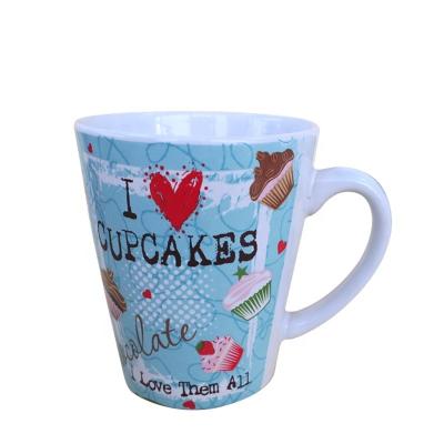 China Disposable Ceramic Reusable Coffee Mug Logo 12oz Personalized V Shape for sale