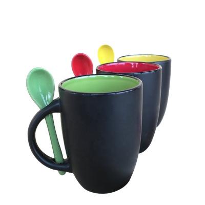 China Personalized Gift Viable Colored Black Matte Coffee Mug With Spoon And Handle for sale