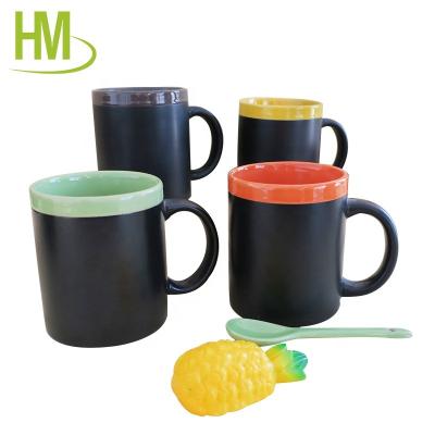 China Sustainable Logo Custom Ceramic Chalk Matte Black Coffee Mug Set for sale