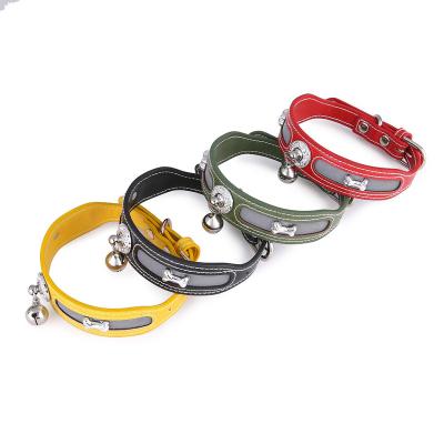 China Custom Waterproof Personalized Reflective Logo Adjustable PU Leather Dog Collar for sale