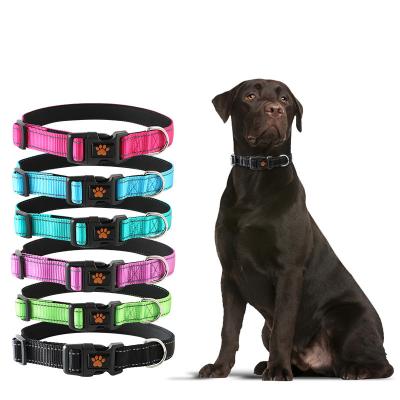 China Custom Nylon Adjustable Waterproof Reflective Dog Collar With Soft Padded for sale