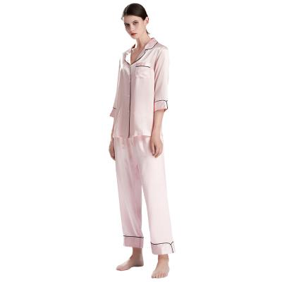 China Wholesale Breathable Four Seasons Use 100% Silk Women's V-neck 19mm Silk Pajamas Set With Long Sleeve Pants for sale