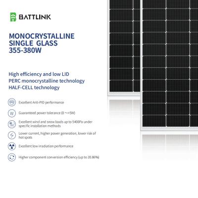 China Hoge efficiëntie mono-kristallijn enkel glas 355-380W zonnepanelen Low LID PERC Anti-PID Te koop