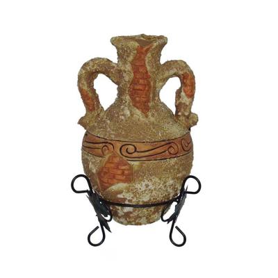 China Minimalist Ceramic Vintage Double Ear Vase With Iron Frame for sale