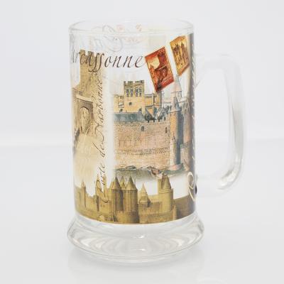 China Gift 410ml Souvenir Beer Glass Transparent Customized Mug With Handle for sale