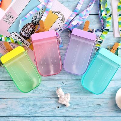 China 2022 Ice Cream Straw Popsicle Purse Fashion Shoulder Stocked Drinking Children Squeeze Mini Purse Cup Shape Plastic Water Bottle For Child for sale