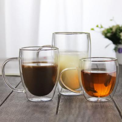 China Stocked 2022 Wholesale Transparent Clear Cups Double Sublimation Glass Beer Mug Wall Glass Coffee Tea Mugs With Handle for sale