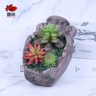 China Minimalist Artificial Succulent Plants Potted In Cement Tray Succulents For Home Decor ES1056 for sale