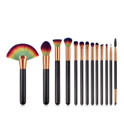 China FLD 13Pcs Private Label Black Wood Handle Makeup Brushes Set for sale