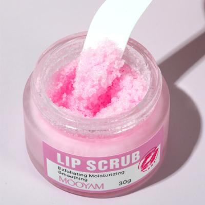 China Waterproof Waterproof Lip Scrub Vendor Strawberry Soft Exfoliating Flavors Sugar Moisturizing Nourishing Pink Lip Scrub For Dark Lips for sale