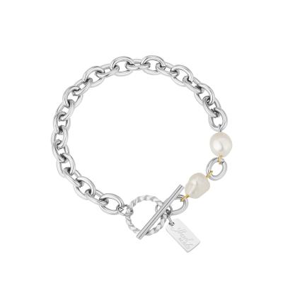 China Dropshipping Square Brand Non-fading Pendant 18K Gold Plated Stainless Steel Irregular Geometric Freshwater Pearl Women Bracelet for sale