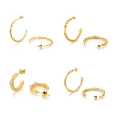 China Fashion Ladies Stainless Steel Non-fading C-shaped Trendy 18k Gold Plated Hoop Earrings For Women 2021 for sale