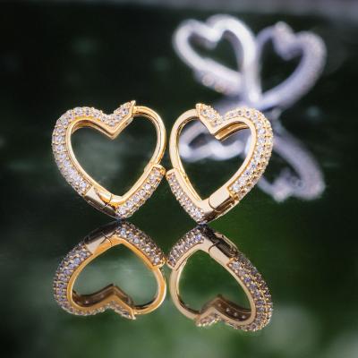 China Wholesale KRKC Fashion Custom Women 925 Drop Earrings Non-fading Jewelry Iced Out Zirconia Gold Plated Heart Earring for sale