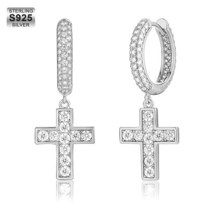 China 2021 KRKC Wholesale Non-fading Luxury Custom Iced Out Jewelry Diamond Zirconia 925 Sterling Silver Cross Pendant Earring Women Earrings for sale