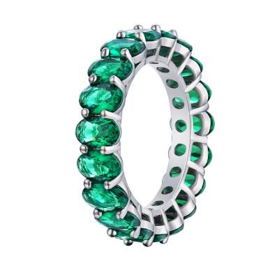 China KRKC 2021 Fashionable Women Jewelry Non-fading Custom Brass Iced Out CZ Tennis Stone Geometric Oval Green Zircon Diamond Rings for sale