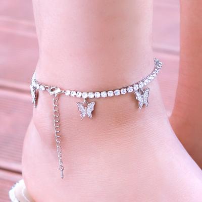 China KRKC Non-fading 2021 Summer Fashion Women Foot Jewelry Adjustable Silver Gold Plated Tennis Anklet Anklet Chain Custom for sale