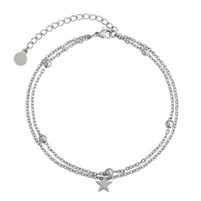 China KRKC 2021 Fashionable Custom Women's Non-fading Stainless Steel Foot Jewelry Adjustable Silver Chain Layered Hotwife Anklet With Beaded Star for sale