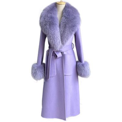 China Custom Made New Style Real Wool Coats Women 100% Cashmere Coat Reversible With Fox Fur Collar for sale