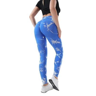 China New Amazon Tie Yoga Pants Para Mujer Workout High Waist Tights Women Breathable Tie Dye Seamless Butt Gaiters Crac! crack! for women for sale