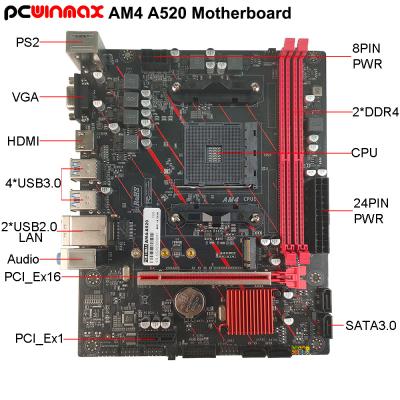 China PCWINMAX Personalizado A520 AM4 Micro ATX DDR4 Tarjeta base A320M para escritorio en venta