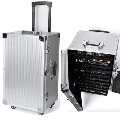 China Jewelry Case With Pallets Rolling To Reinforce Various Durable Aluminum Trolley Jewelry Case With Pallets for sale