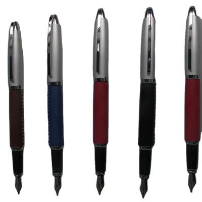 China High Quality Student Metal Leather Barrel Fountain Ink Pen for sale