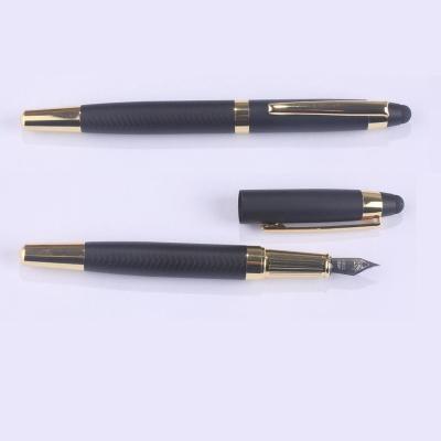 China Finance Barrel Touch Screen Metal Fountain High Quality Matte Black Engraved Ink Pen for sale