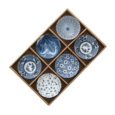 China Viable Japanese Restaurant Blue and White Porcelain Ceramic Rice Soup 4.5 Inch Bowl Set for sale