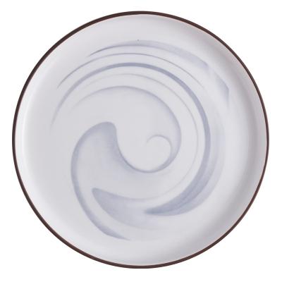 China Sustainable Porcelain Steak Flat Round White And Gray Underglazed Western Dish Ceramic Bomb for sale