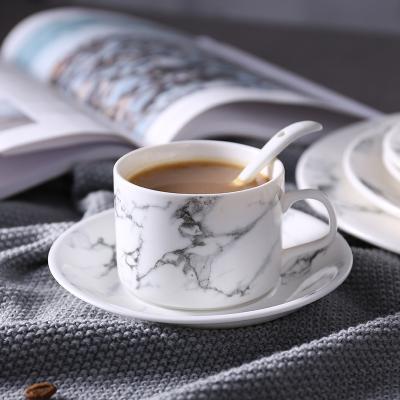 China Viable Hot Selling Nordic Mug Marble White And Gray Ceramic Reusable Coffee Cup And Saucer for sale