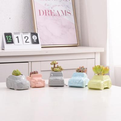 China CLASSIC Nordic Indoor Garden Color-Gloss Porcelain Car Shaped Cute Small Succulent Pots for sale