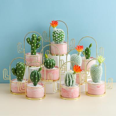 China CLASSIC Luxury Mini Marbling Pots For Succulent Plants Flower Pots With Metal Rack Indoor for sale