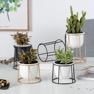 China Modern Nordic Home and Garden Metal Flower Irons Stand with Ceramic Pots for Indoor Plants for sale