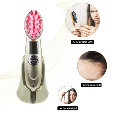 China Anti Loss Hair Regrowth USB Charging Red Light Photon RF EMS Vibrating Laser Comb Hair Regrowth Stimulate Treatment Brush for sale