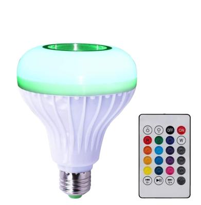 China Wireless LED Light Music Bulbs 12W E27 RGB Smart bluetooth Music Bulb Speaker with 24 Keys Remote Control for sale