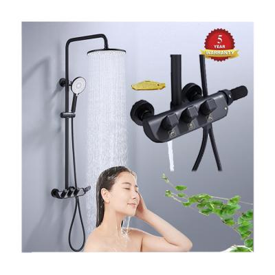 China With High Quality Matte Black Explosed Copper Brass Wall Mounted Shower Faucet Set 3 Functions Factory Price Factory Price Sliding Bar Bathroom for sale