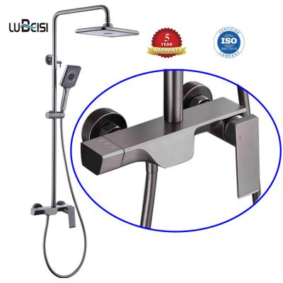 China With Slide Bar Factory Price Modern Wall Mounted Bathroom Fashion Bathroom Brass Faucets Gray Gray Shower Set for sale