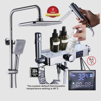 China With 2022 Slide Bar Design Thermostatic Bathroom LED Wall Mounted Rainfall Shower Faucets Head Set for sale