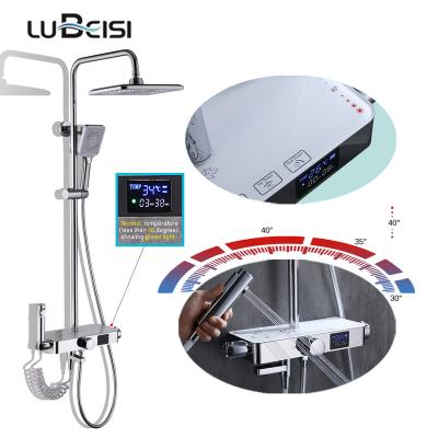 China With Slide Bar China Manufacturer 3 Functions New Digital Smart Thermostatic Bathroom LED Shower System Set for sale