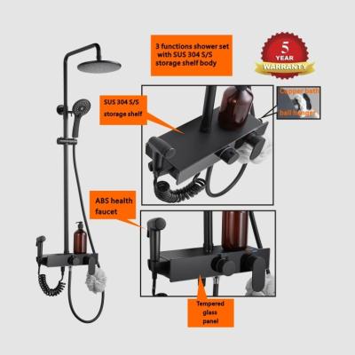 China Super Luxury Wall Mounted Matte Black Slide Bar Exposed Shower Mixer Faucet Set for sale