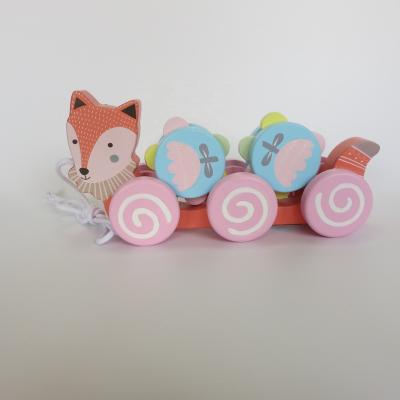 China WOODEN Wooden Toy Set Pull Along Car Fox Animal for sale